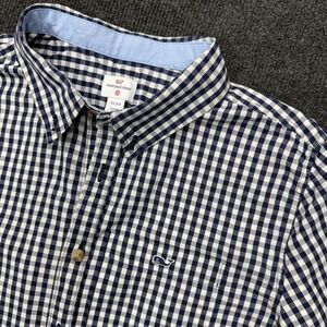 Vineyard Vines Kids XL 16 Button Down Navy & White Gingham Check Whale Shirt
